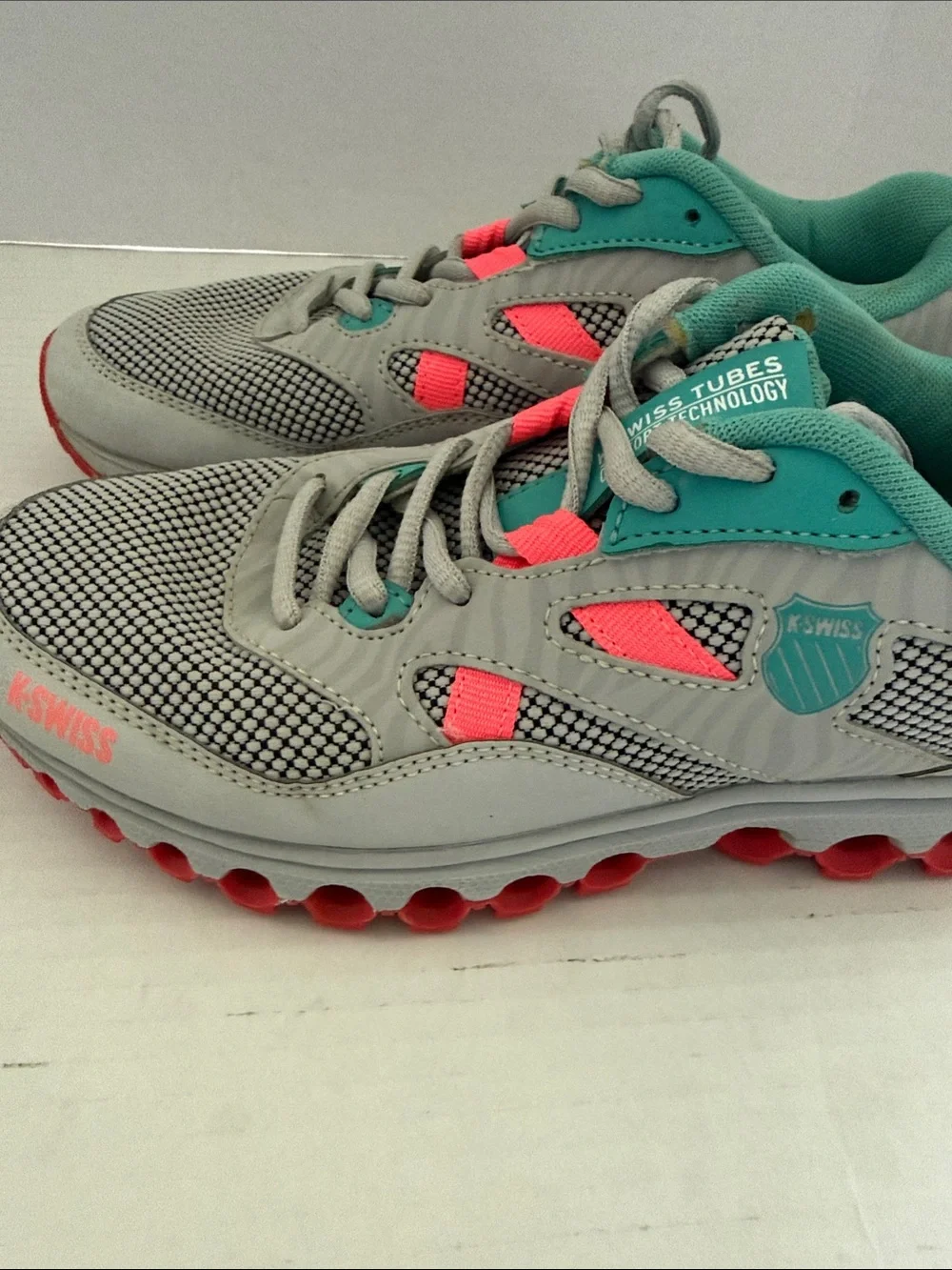 K-Swiss Grey Teal Pink Tubes Athletic Sneakers